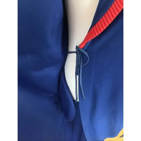 Vintage VASSARETTE Full Length Sz Sm Blue And Red Velour Robe Pockets With Belt - Picture 9 of 13